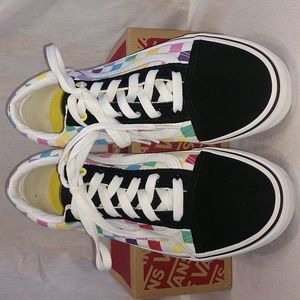 Vans men's 6 women's 7.5 black faux leather multi color.